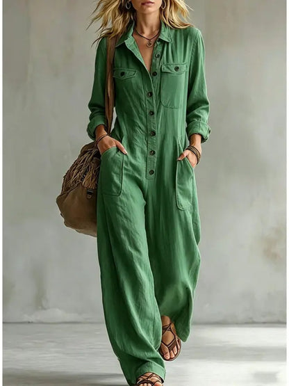 Women French Style Button Front Jumpsuit