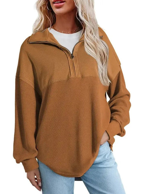 Women's Half Zip Waffle Knit Pullover Top