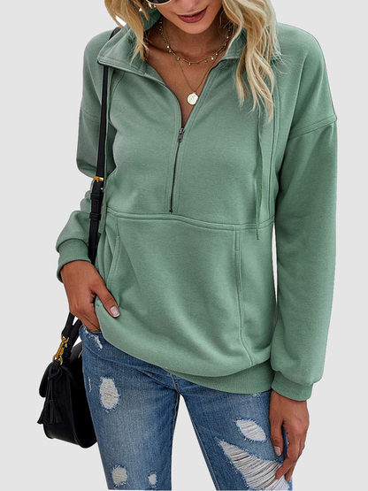 Womens Half Zip Sweatshirt With Kangaroo Pocket
