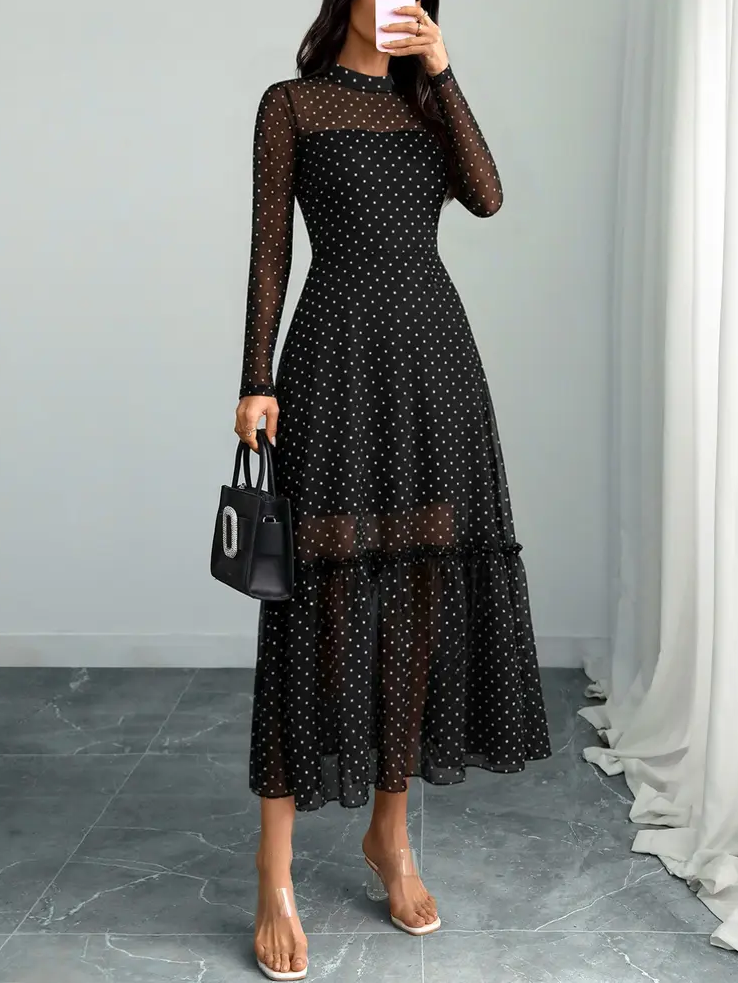 Floral Mesh Long Sleeve Midi Dress