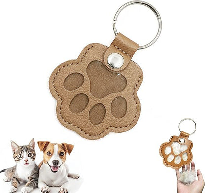 Cute leather paw print keychain made from pet cat and dog fur（BUY MORE SAVE MORE)