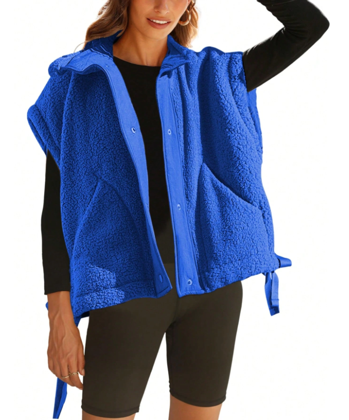 Women's Fuzzy Fleece Vest Oversized Button Down Sherpa Jacket