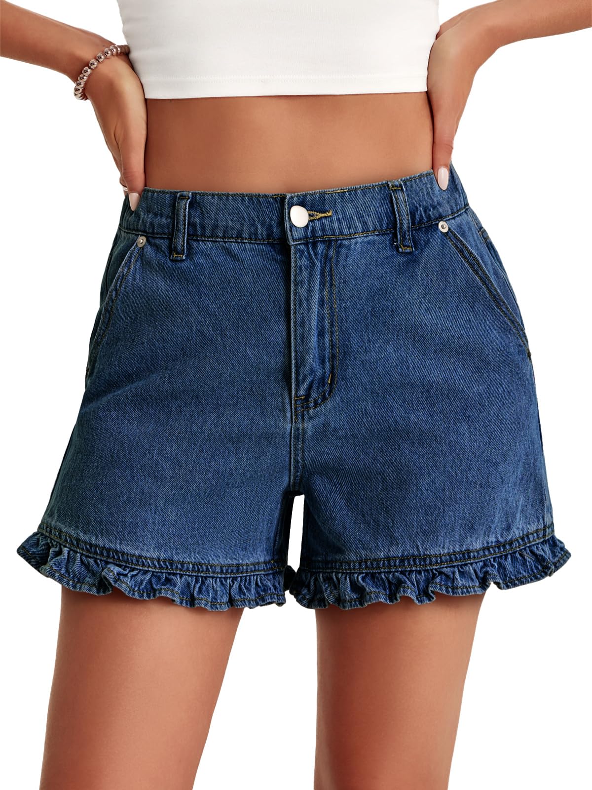 Hot Sale-Women's Summer Ruffled High Waisted Denim Shorts