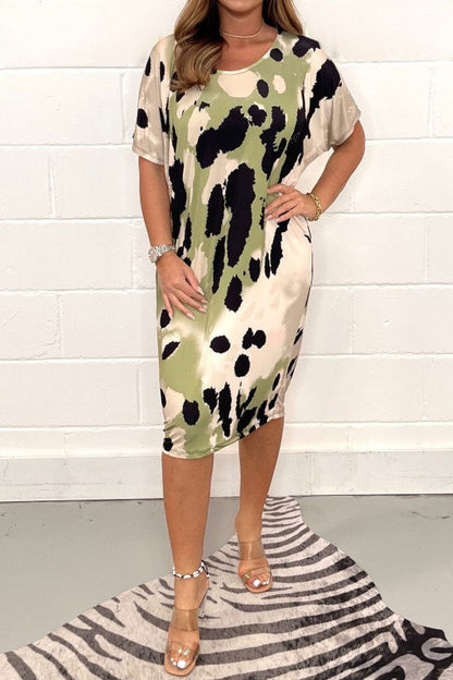 Women's printed round-neck multi-colored dress（buy 2 free shipping）