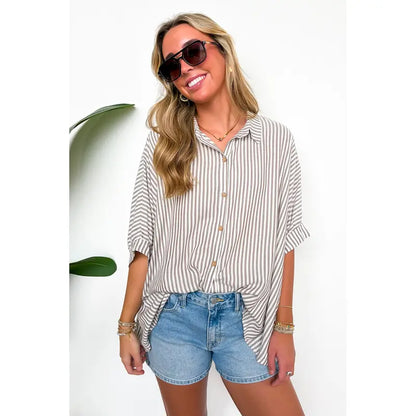 Casual Striped V Neck Loose Blouse