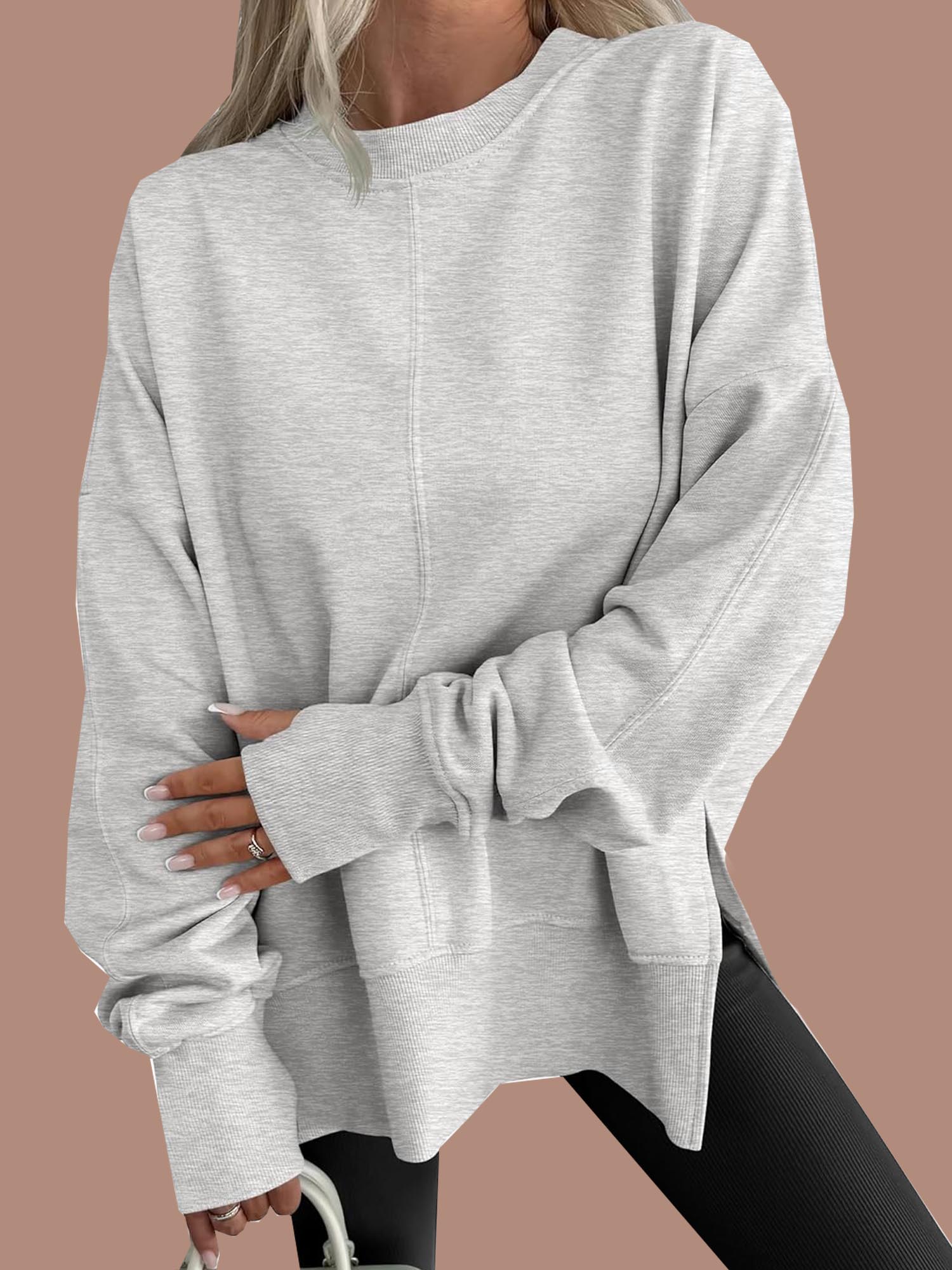 Women's Oversized Thumbhole Long Sleeve Side Slit Sweatshirt (Buy 2 Free Shipping)