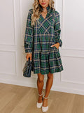 Women's Plaid Print Frilly Collar Long Sleeve Mini Dress (Buy 2 Free Shipping)