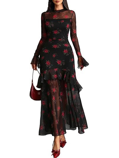 Valentine's Sheer Leopard Maxi Dress