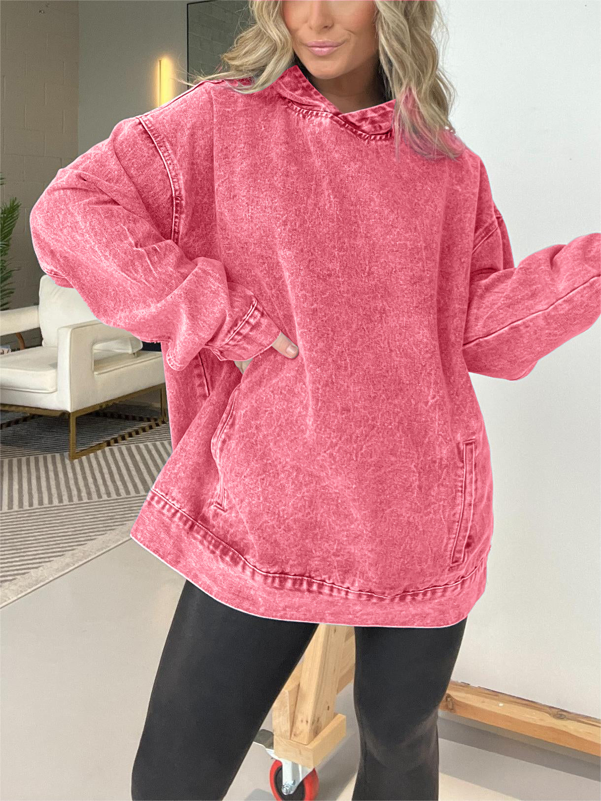 🔥🔥🔥🔥Denim Hooded Sweatshirt with Front Pockets (Buy 2 Free Shipping)