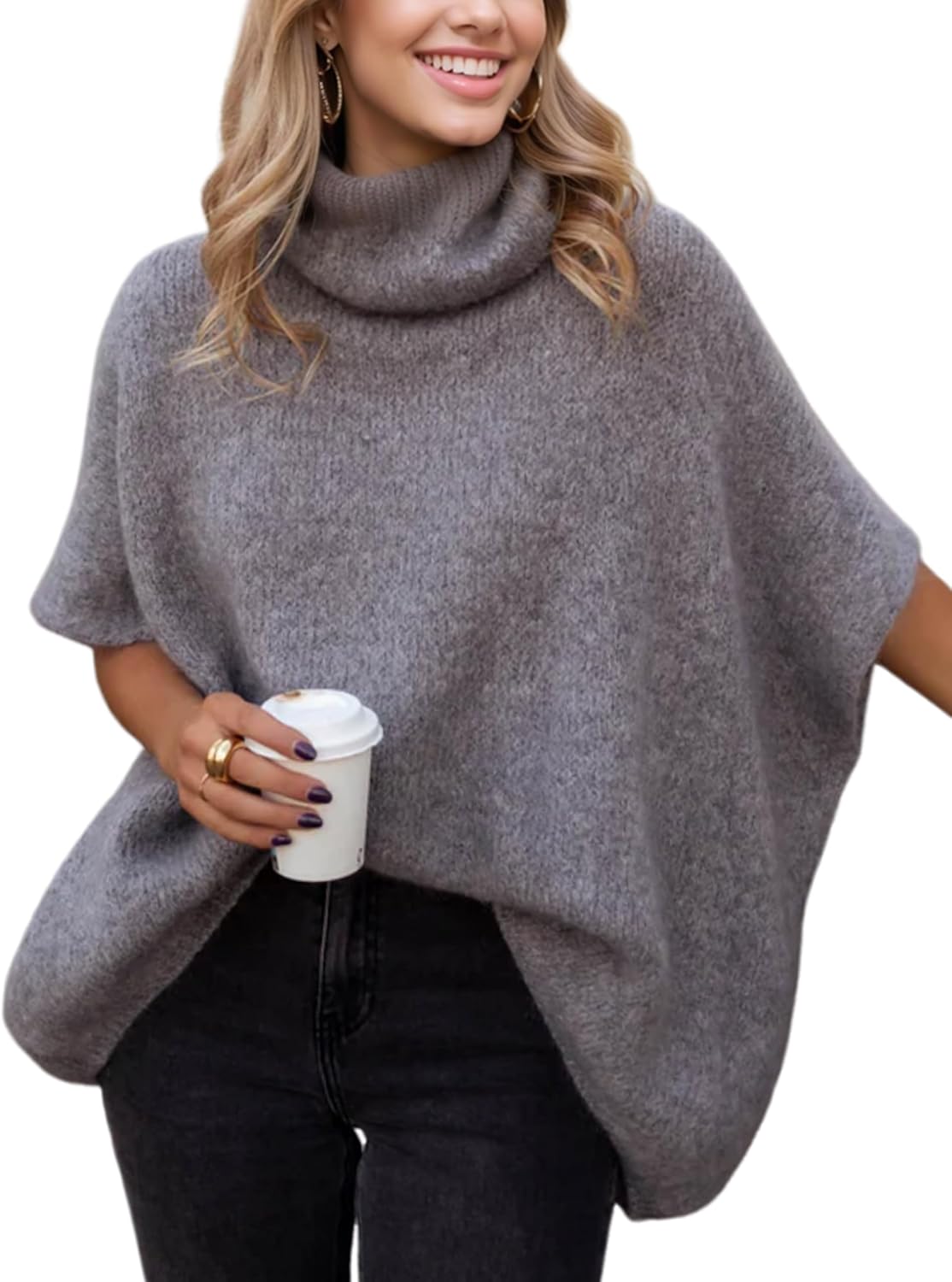 Hot Sale-Women's Turtleneck Cropped Bat Sleeve Knit Top