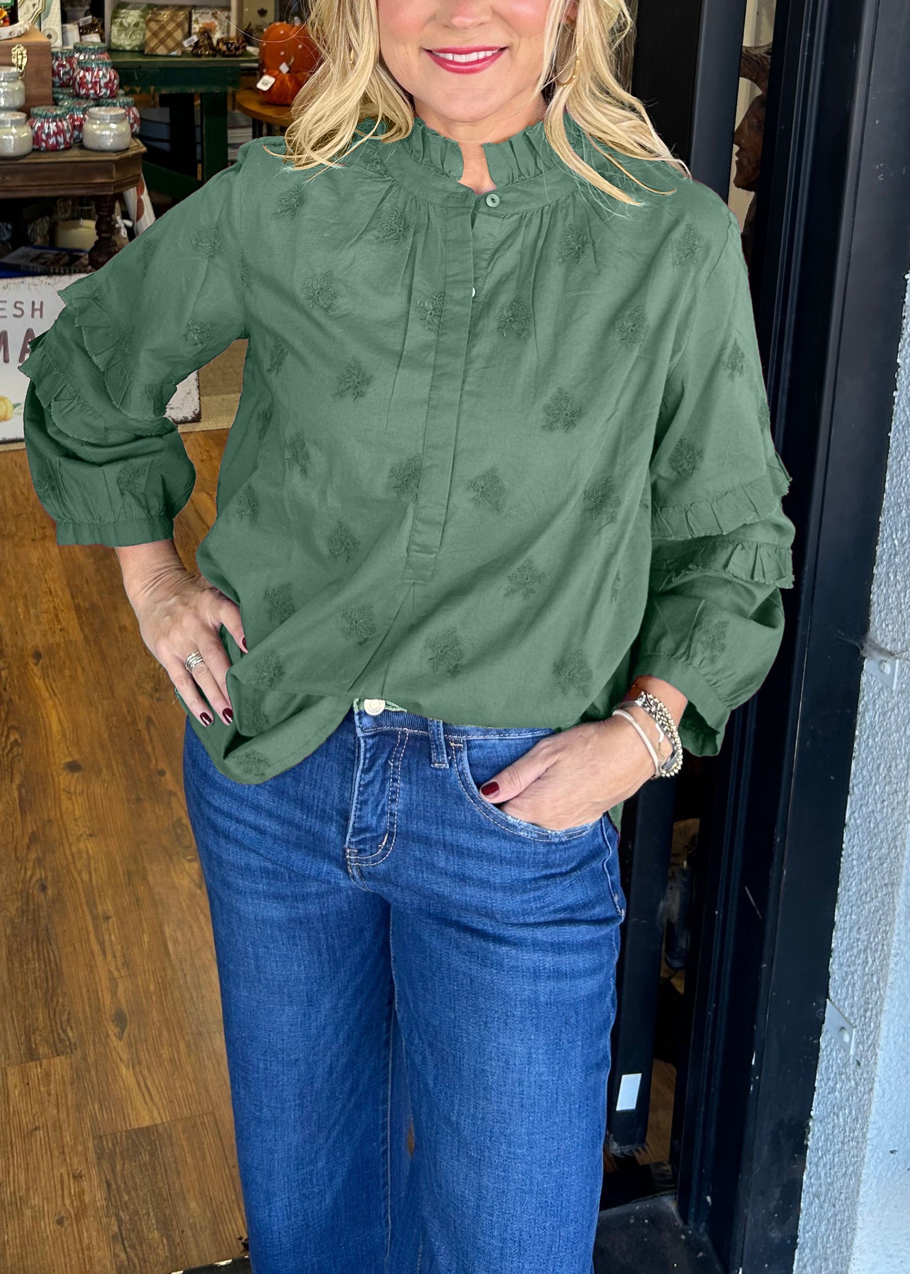 Women's Strawberry Print Ruffle Sleeve Shirt (Buy 2 Free Shipping)