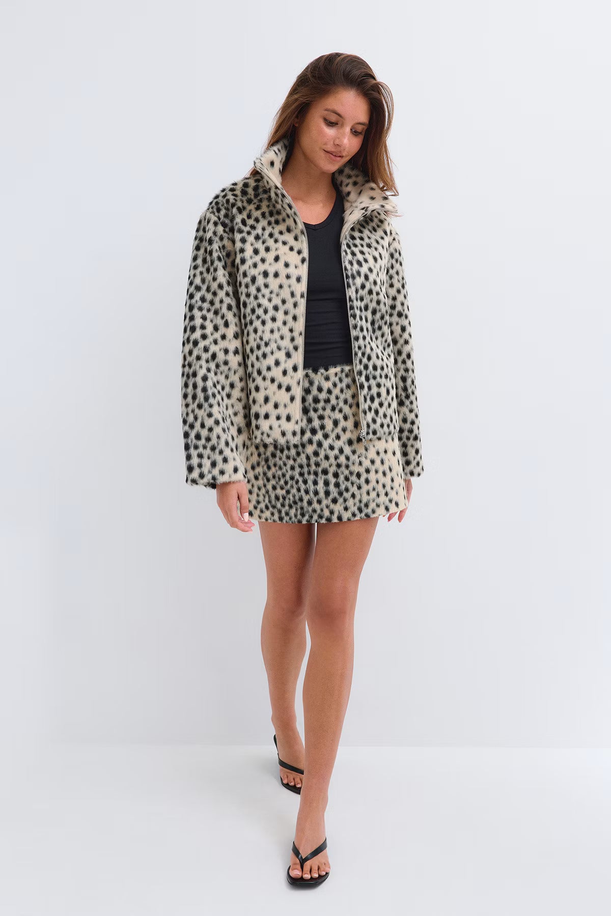 Women's Spotted Print Stand Collar Jacket