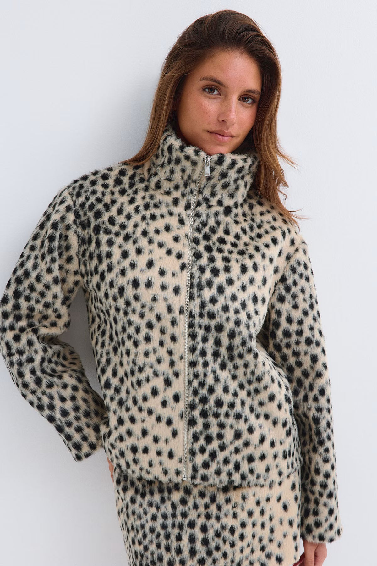 Women's Spotted Print Stand Collar Jacket