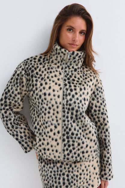 Women's Spotted Print Stand Collar Jacket