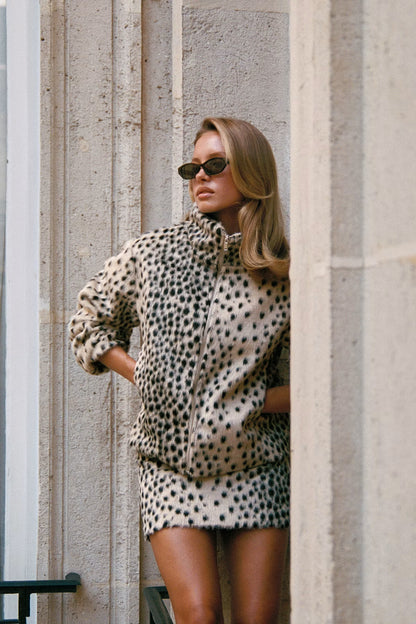 Women's Spotted Print Stand Collar Jacket
