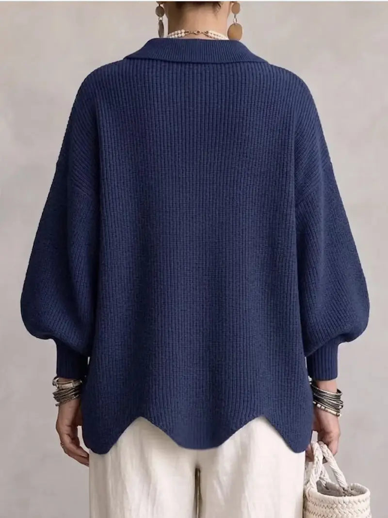 ⏰Hot Sale-Women French Lapel Irregular Hem Lantern Sleeve Knit Cardigan