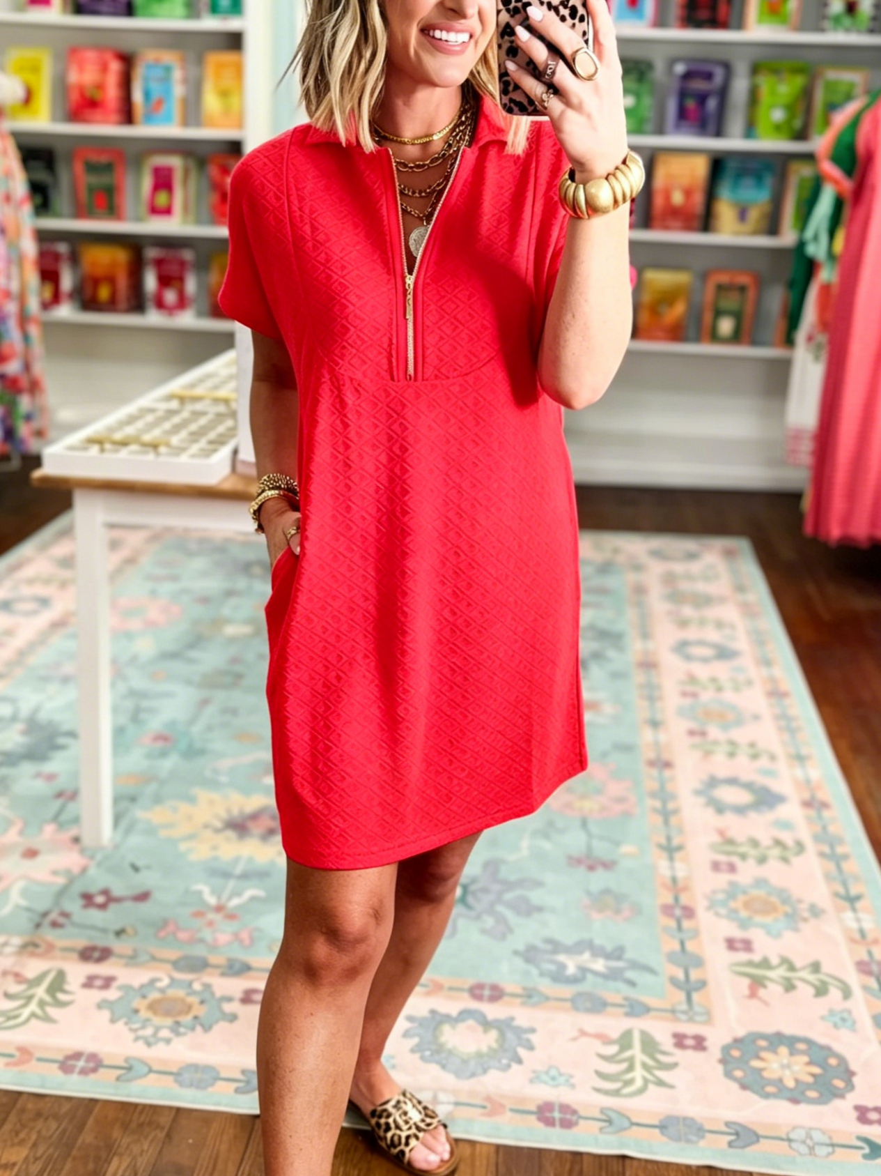 Women's Casual-Chic Half-Zip Textured Dress