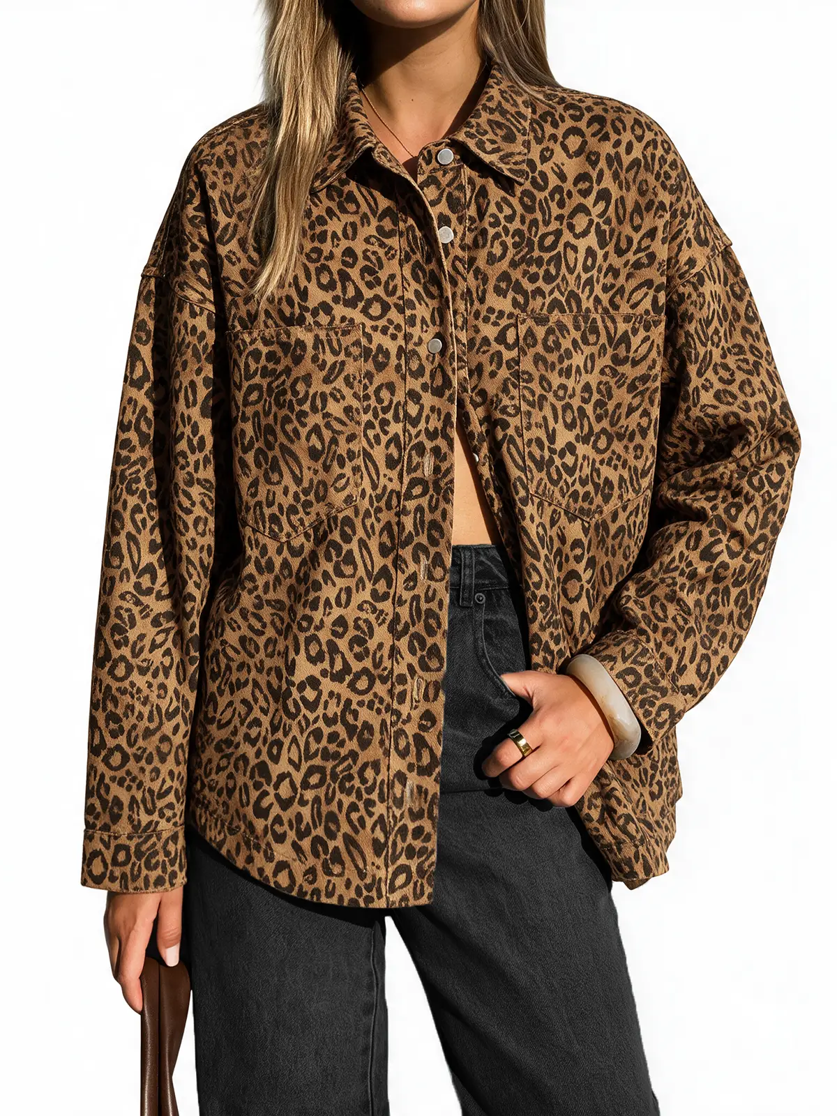 Women’s Relaxed Denim Shirt Jacket With Pockets & Curved Hem