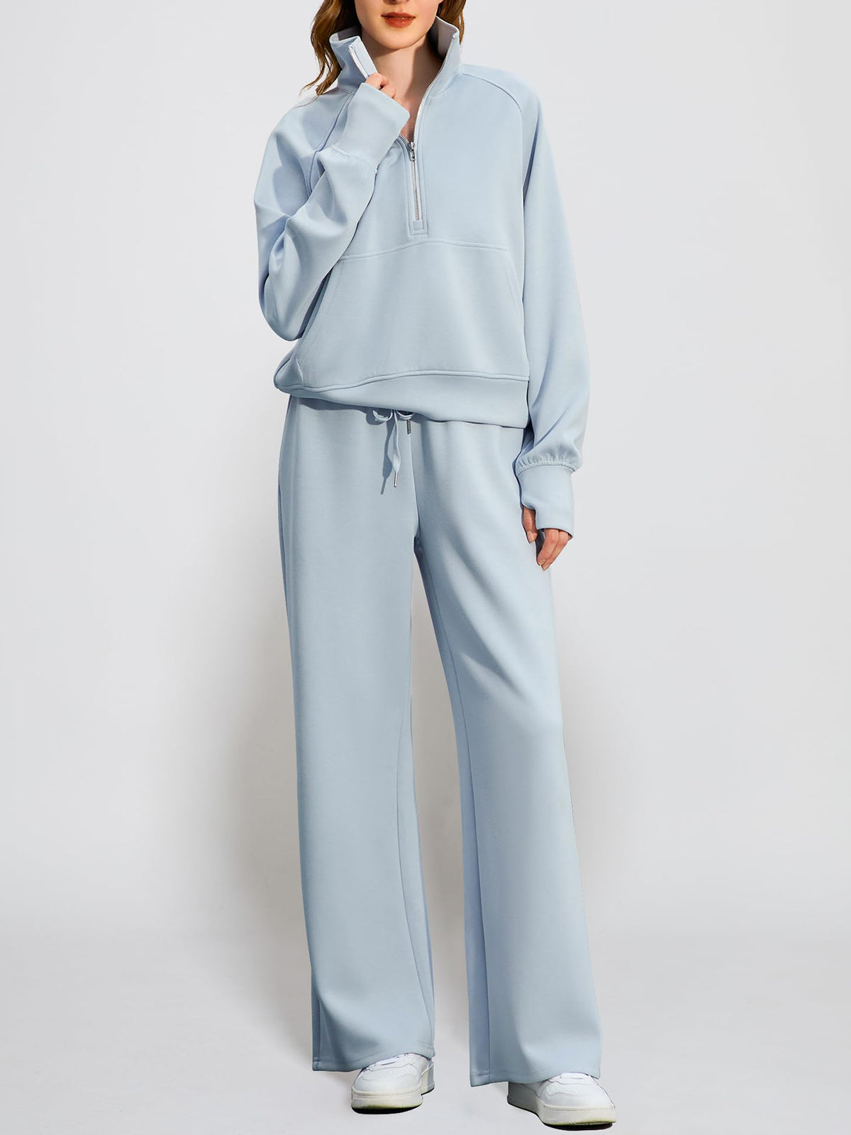 Women's Oversized Half Zip 2 Piece Sweatsuit Set (Buy 2 Free Shipping)