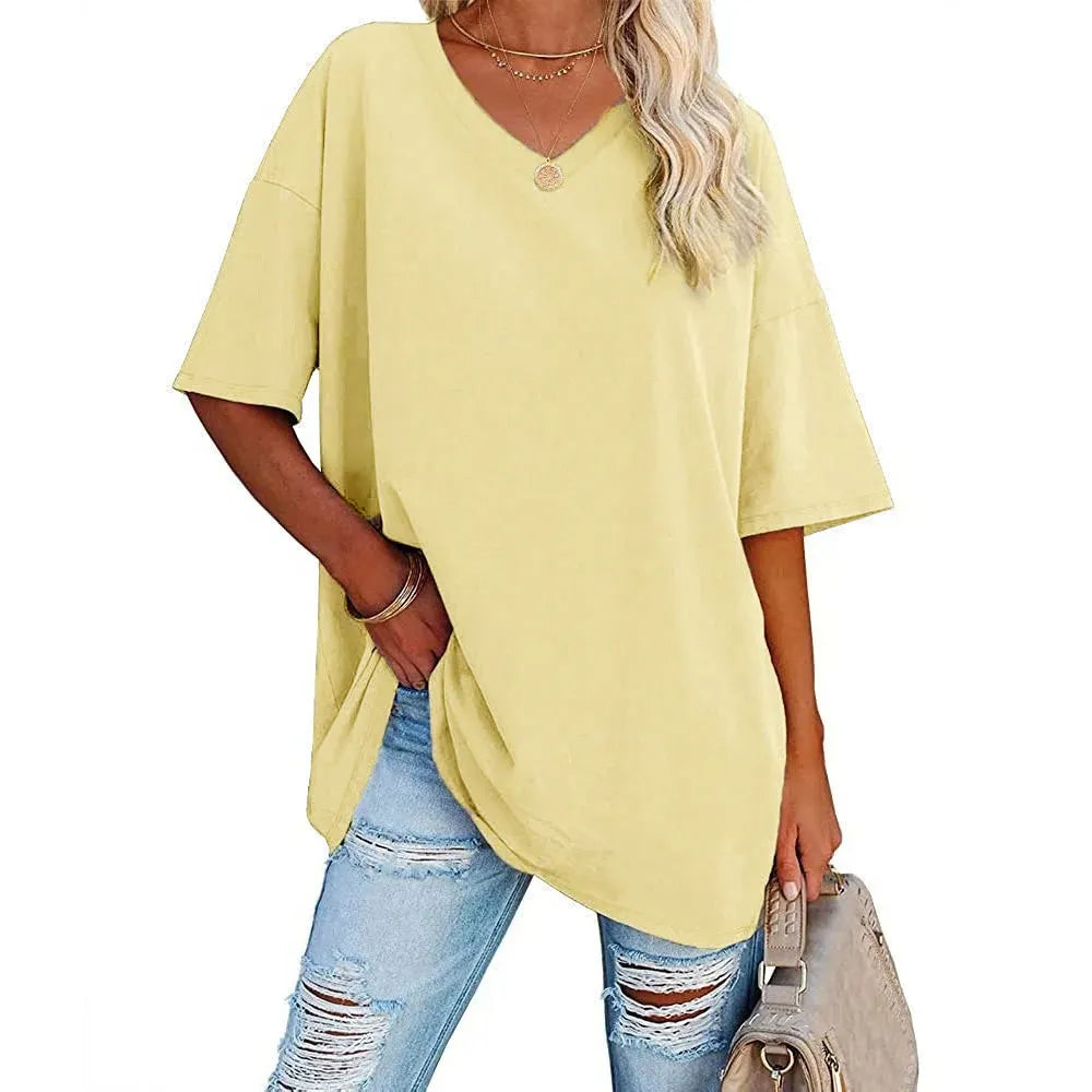 HOT SALE-WOMENS LOOSE FASHION V-NECK TOP SHORT & LONG OPTION