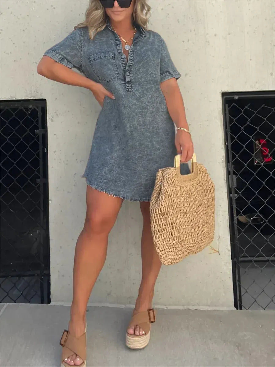 100% Tencel/Lyocell Material Silk Feeling Womens Washed Shirt Dress(Buy 2 Free Shipping)