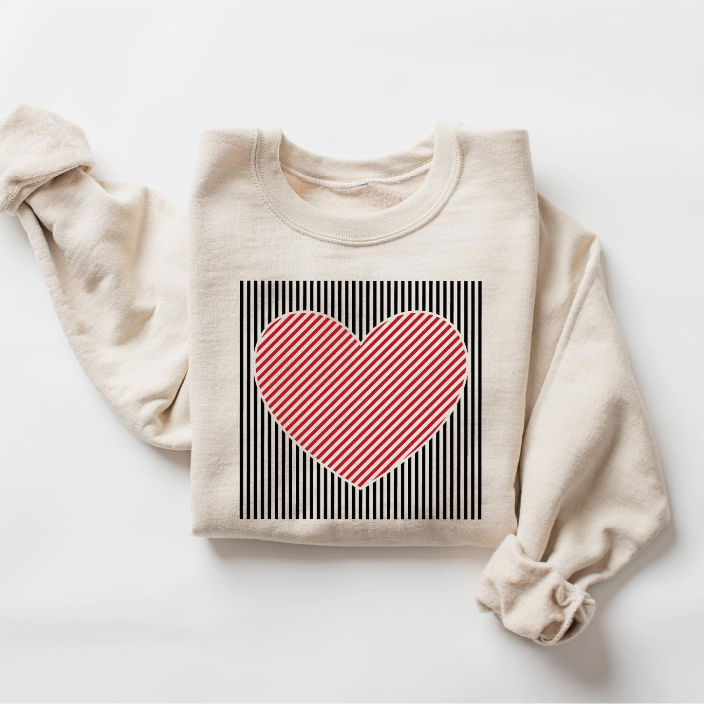 Limited time sale🔥Retro Valentines Heart Stripe Print Sweatshirt