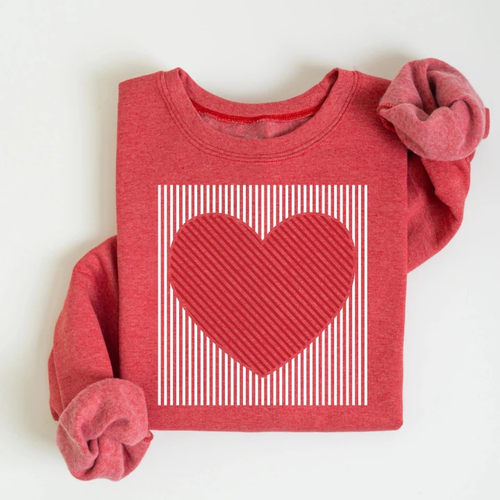 Limited time sale🔥Retro Valentines Heart Stripe Print Sweatshirt