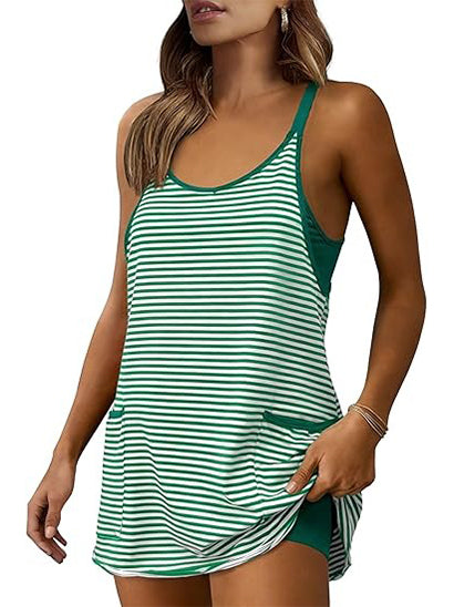 🙌Women's Striped Athletic Mini Dress with Built-in Shorts