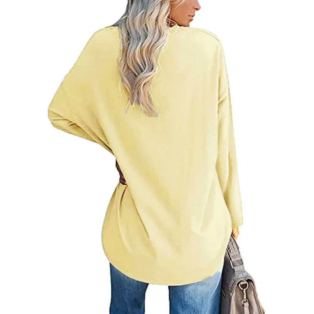 WOMENS LOOSE FASHION V-NECK TOP SHORT & LONG OPTION