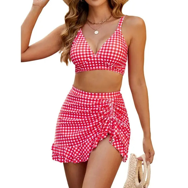 Women's Tummy Control Two Piece Gingham Bikini Swimsuit