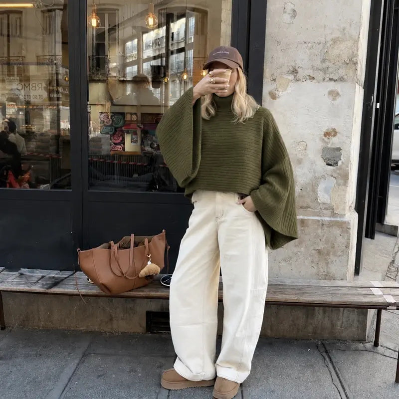Women's soft chunky knit turtleneck cape