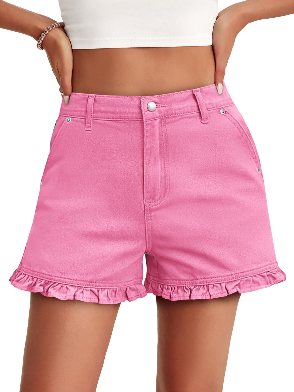 Hot Sale-Women's Summer Ruffled High Waisted Denim Shorts