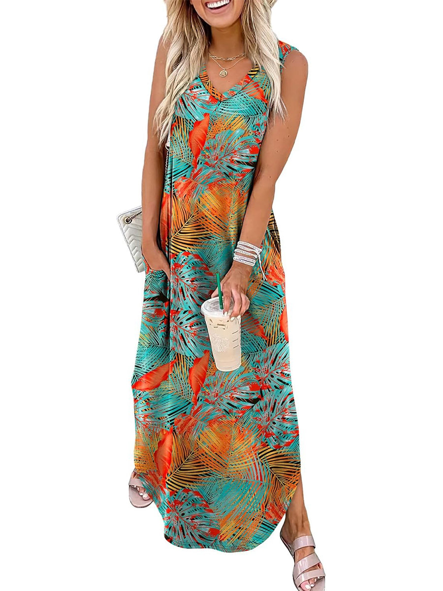 Women's 2026 Summer Casual V-Neck Floral Print Dress with Pockets