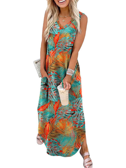 Women's 2026 Summer Casual V-Neck Floral Print Dress with Pockets