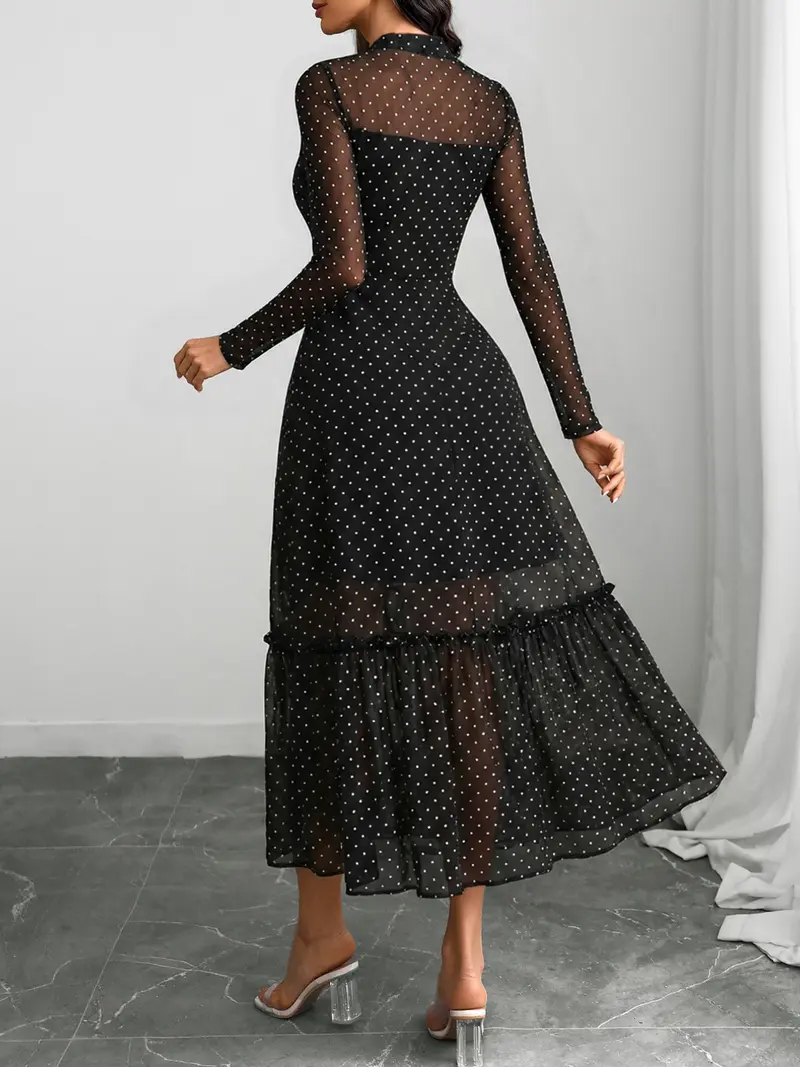 Floral Mesh Long Sleeve Midi Dress