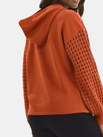 Women Mixed Knit Long Sleeve Hoodie With Pocket