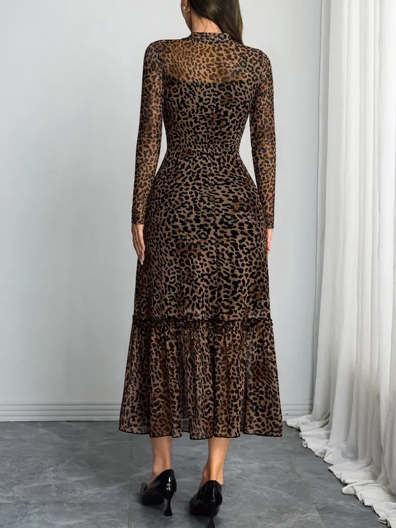 Floral Mesh Long Sleeve Midi Dress