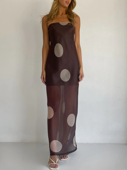 Women's Polka Dot Sheer Overlay Maxi Slip Dress