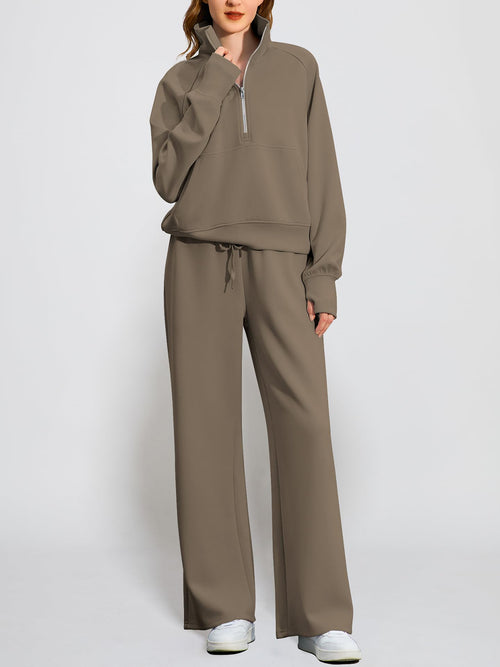 Women's Oversized Half Zip 2 Piece Sweatsuit Set (Buy 2 Free Shipping)