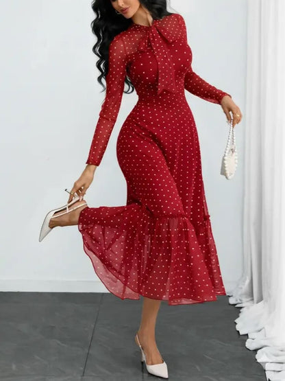 Women's Vintage Polka Dot Sheer Mesh Office Siren Dress