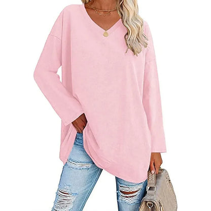 HOT SALE-WOMENS LOOSE FASHION V-NECK TOP SHORT & LONG OPTION