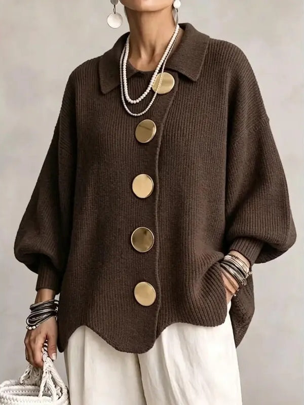 ⏰Hot Sale-Women French Lapel Irregular Hem Lantern Sleeve Knit Cardigan