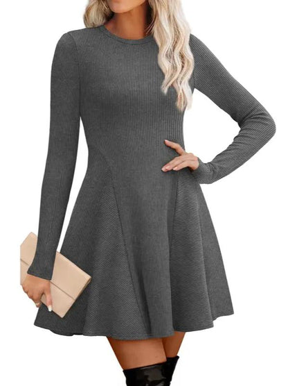 🔥Hot Sale-Women Crew Neck Long Sleeve Fit-and-Flare A-Line Sweater Dress