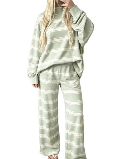 Women Striped Mock Neck 2 Piece Lounge Matching Set