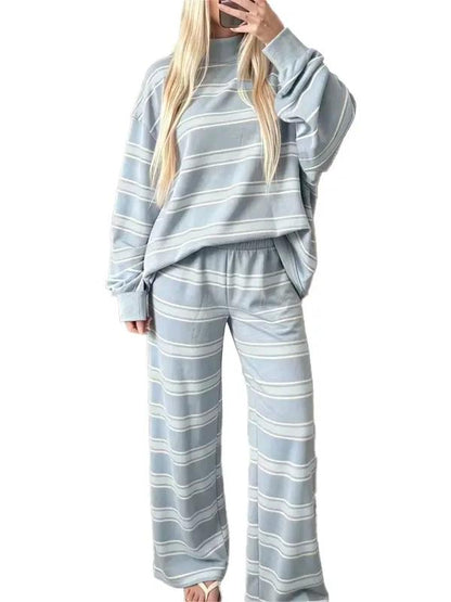 Women Striped Mock Neck 2 Piece Lounge Matching Set