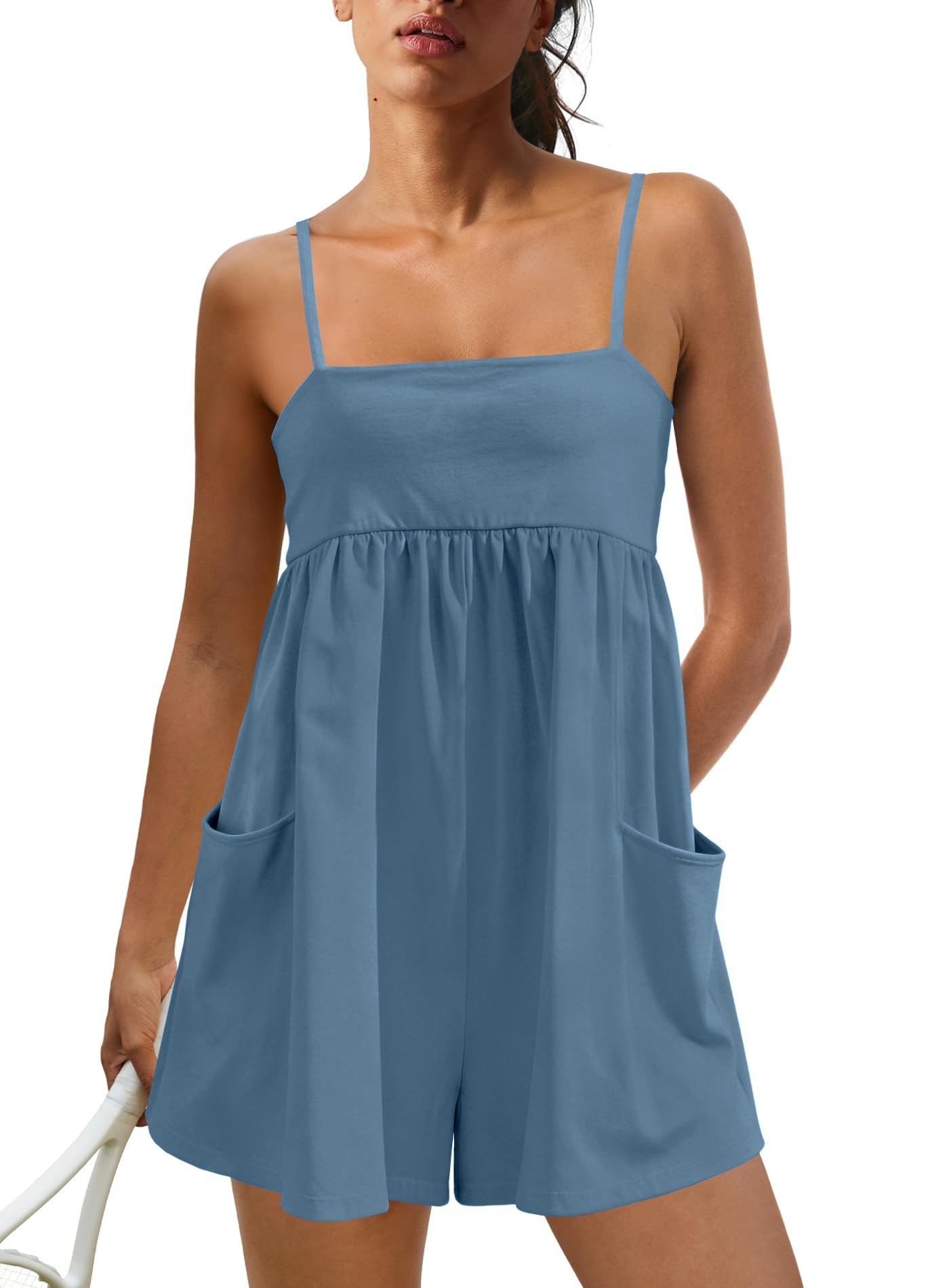 Women's Summer Sleeveless Strappy Athletic Romper-with Pocket