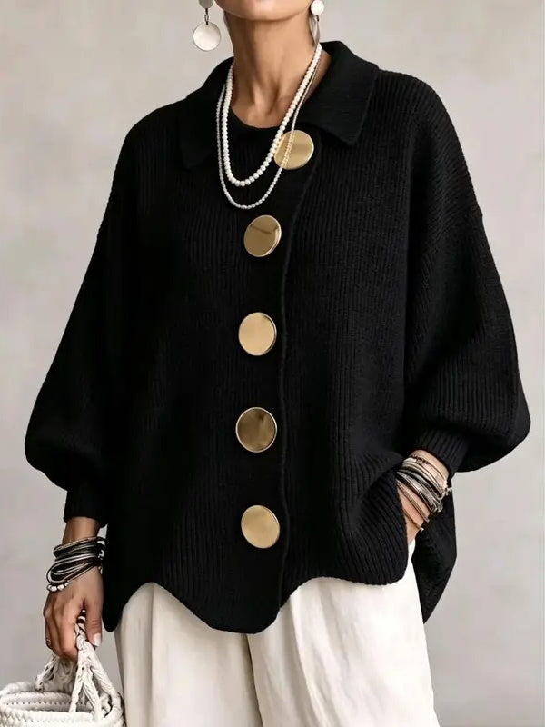 ⏰Hot Sale-Women French Lapel Irregular Hem Lantern Sleeve Knit Cardigan