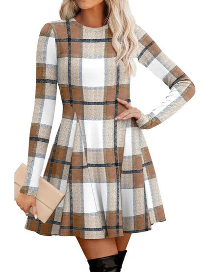 🔥Hot Sale-Women Crew Neck Long Sleeve Fit-and-Flare A-Line Sweater Dress