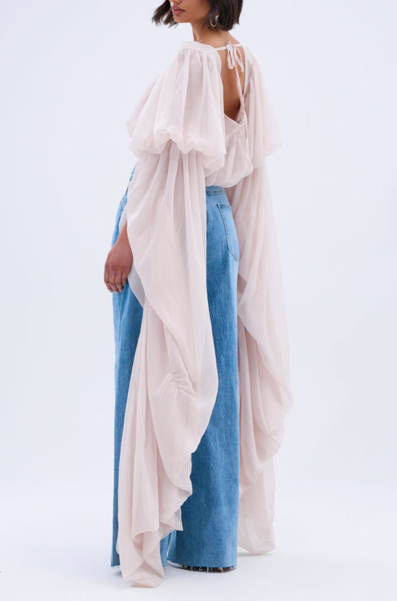 Women's loose square neck long-sleeved chiffon blouse