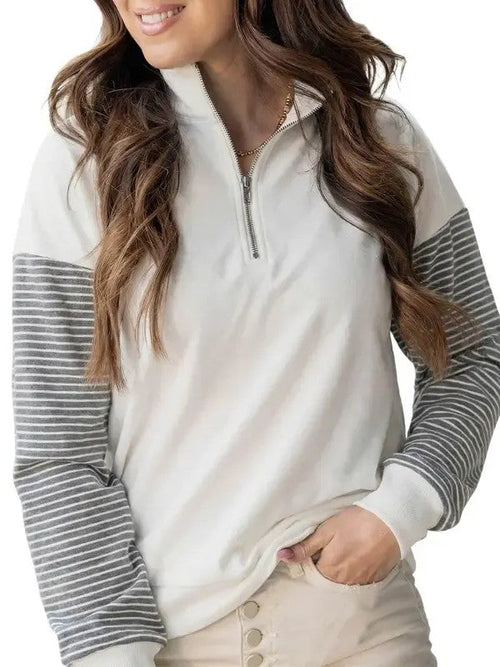 Women's Color Block Half Zip Striped Raglan Sweatshirt